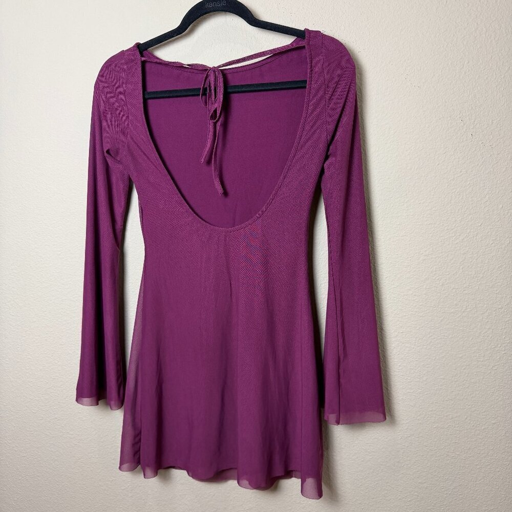 PRINCESS POLLY Low Back Mesh Trumpet Sleeve Mini Dress Size 4 / small